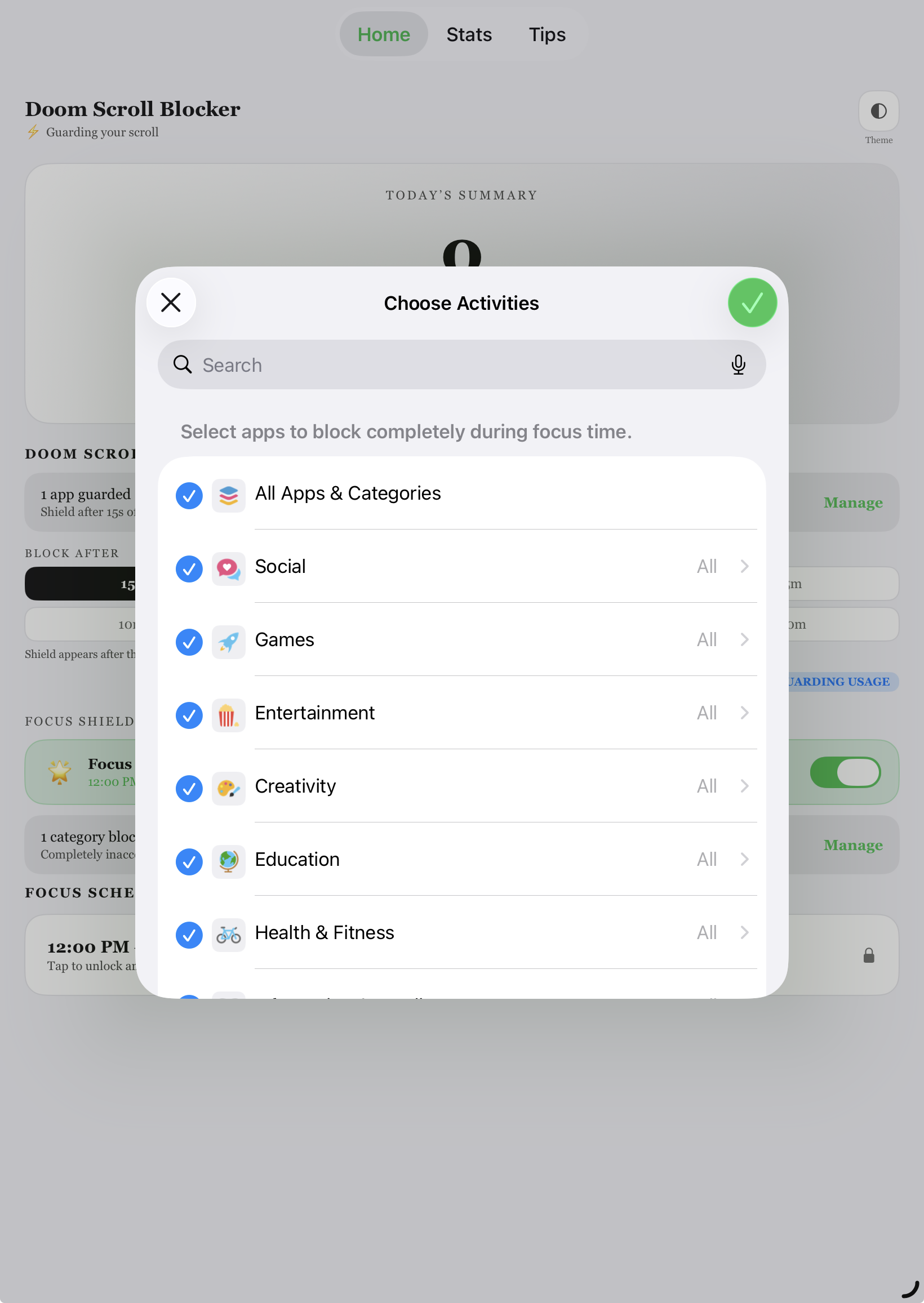 Select Apps to Block